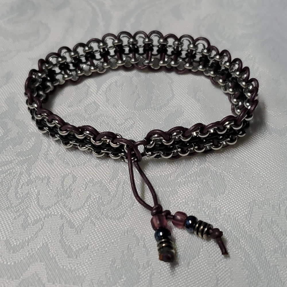 Adjustable Purple Genuine Leather Chain Bracelet!